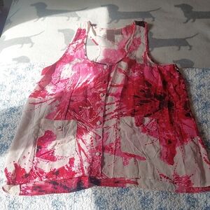 Silk Women’s Pink Paint-Splash Sleeveless Button Tank Top